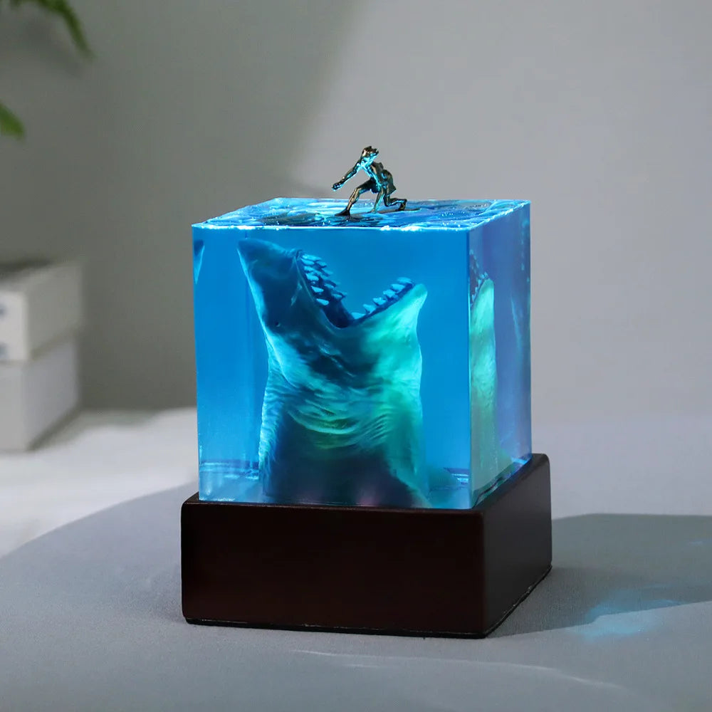 Great White Shark Epoxy Resin Night Light Lamp | Woodiny