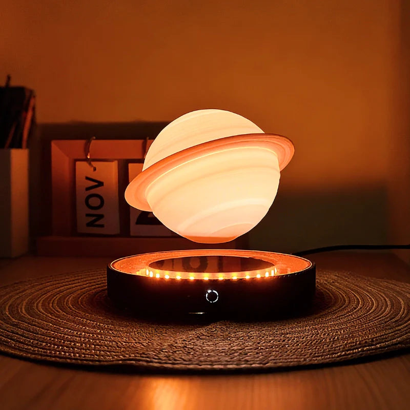 Magnetic floating planet lamp detail – Woodiny