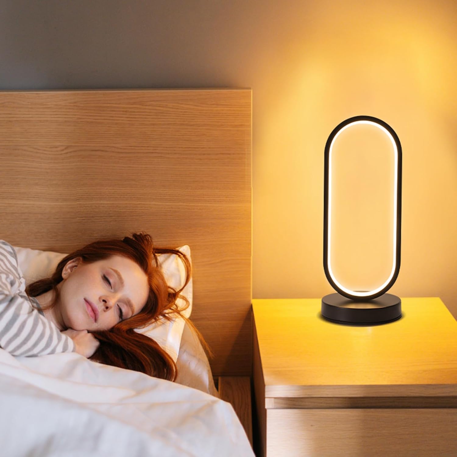 Modern oval LED nightstand lamp – Woodiny