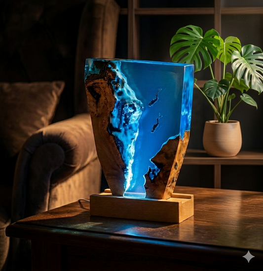 Deep sea resin lamp glowing bedroom – Woodiny