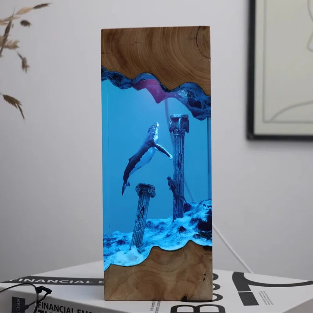 Humpback whale resin lamp sunken city scene – Woodiny