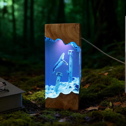 Sunken city epoxy resin lamp glowing detail – Woodiny