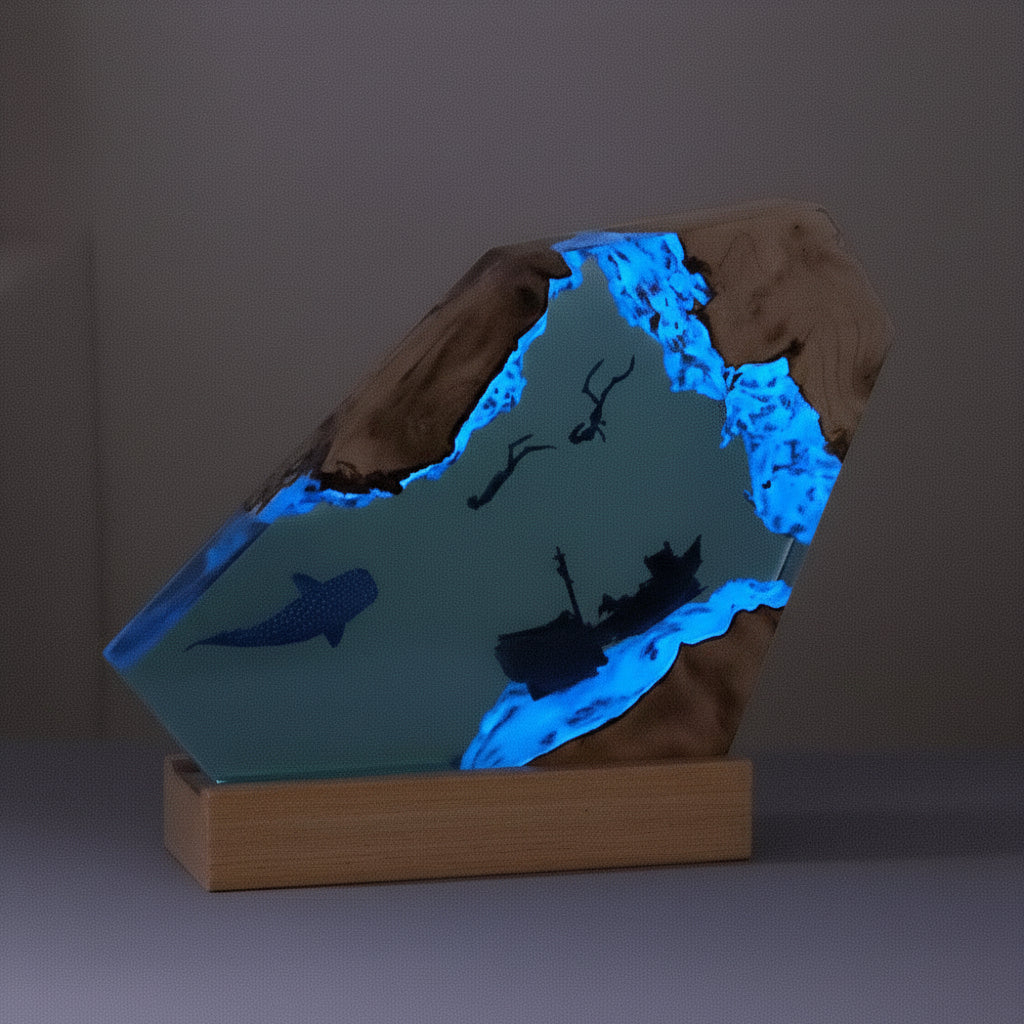Ocean whale night light resin – Woodiny