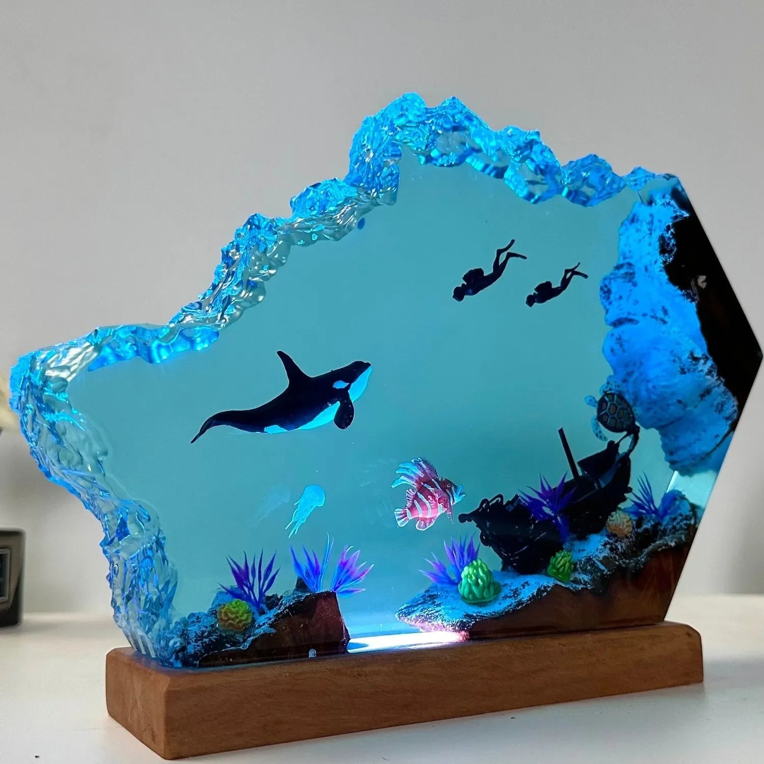 Ocean Whale Epoxy Resin Night Light Lamp | Woodiny
