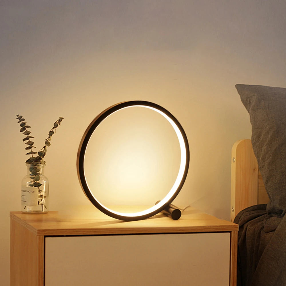 Halo Circular LED Nightstand Touch Table Lamp | Woodiny
