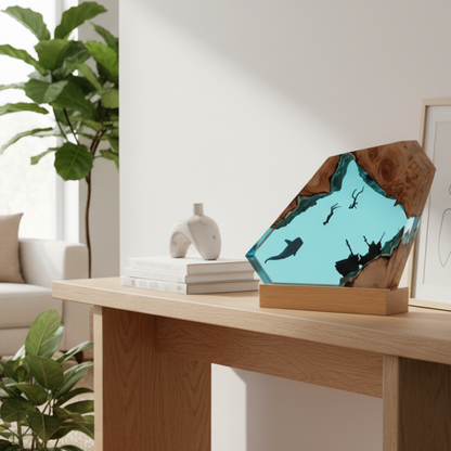 Whale resin lamp product view – Woodiny